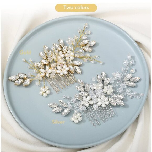 🆕Women Gold Bride Wedding Hair Comb Pearl Flower Hair Piece  Accessories - Picture 5 of 7